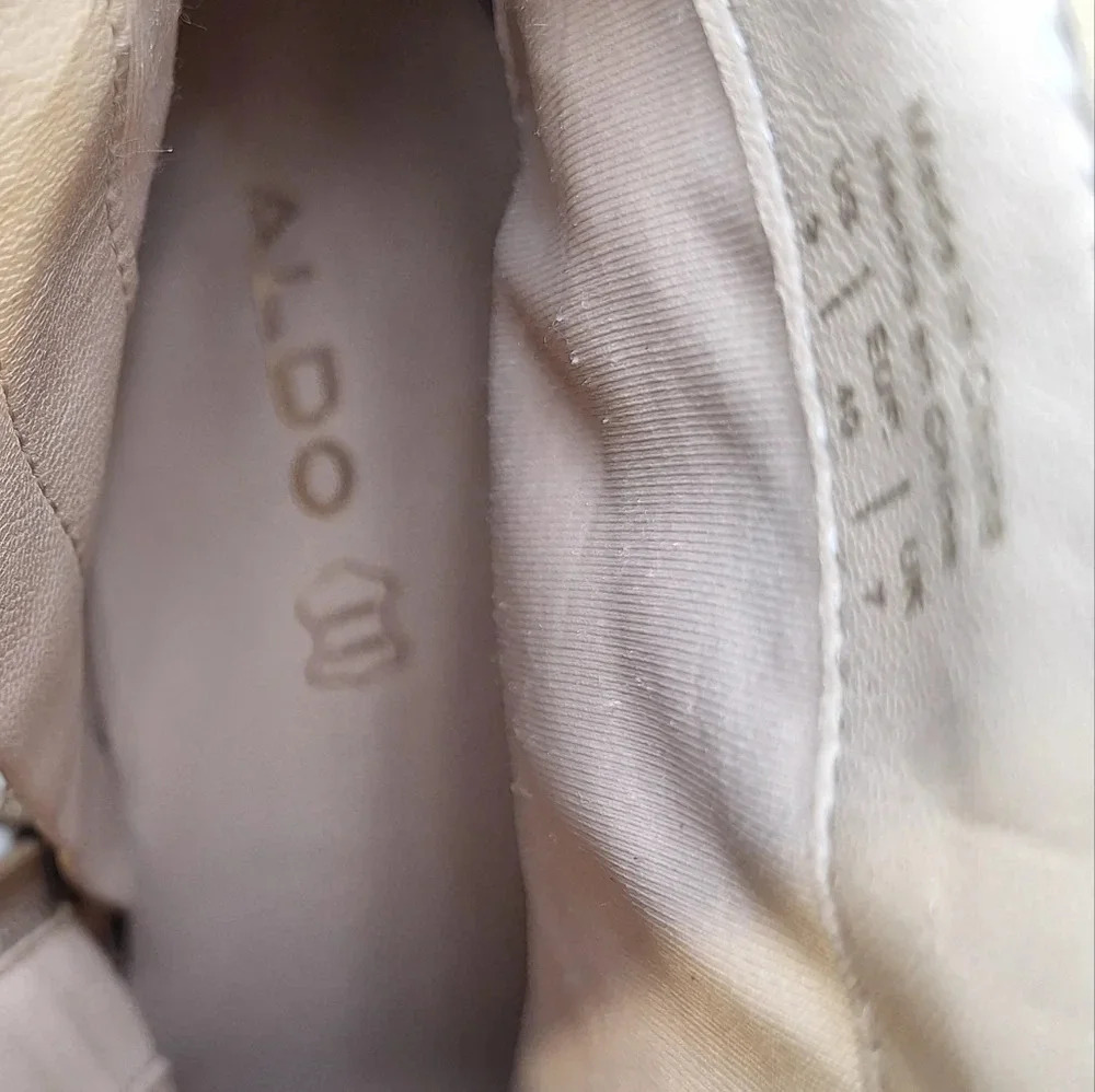 ALDO Cathrina Cream Genuine Leather Ankle Boots Mid Heel Size 9 Rope Piping - Picture 9 of 11